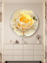 牡丹の円形壁掛けアート【クリーム色・高級感・リビング・寝室用】