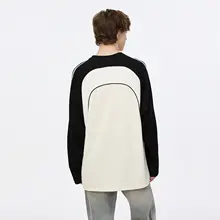 三色パネルデザインの長袖Tシャツ【ユニセックス・秋冬・ルーズフィット・カジュアル】（セットアップ対応）