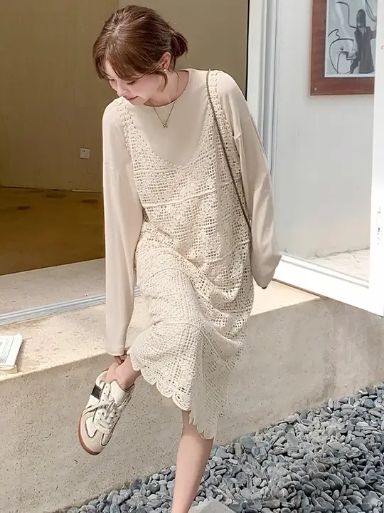 カジュアルなレイヤードワンピース【スウェット素材・長袖・春秋用】（セットアップ対応）