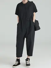 デザイン性のある女性用ショートスリーブオーバーオール【夏用・・ブラック・ワイドレッグ】