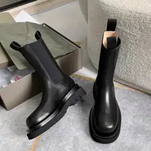 真皮製 通気性 中筒ブーツ【厚底・チェルシータイプ】