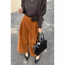 Rouje Taco コーデュロイ九分丈ワイドパンツ【冬用・キャラメルカラー・ハイウエスト】