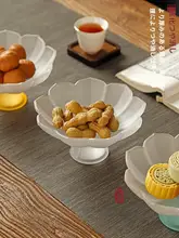 ガラス製 蓮の花デザインの高脚トレー【家庭用・フルーツ・お菓子用】