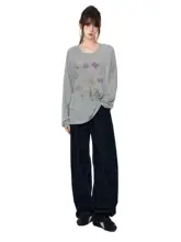 白色印花の薄手透け防晒カーディガン【夏用・ゆったりとしたデザイン・長袖・軽やかなシフォン】