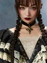 ハロウィン風デザインの十字架ブローチネックレス【コスプレ用】