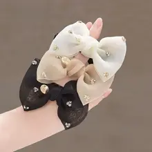 シンプルな印象のバタフライリボン付きヘアゴム【メッシュ・夏用・上品なデザイン】