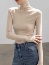 スタイリッシュなハイネックニットセーター【春用・微透け・スリムフィット・女性用】