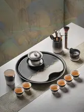 高級陶製 茶器セット【カバー付き急須・茶杯・茶盤・家庭用・オフィス用】