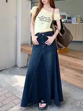ヴィンテージ風 デニムマーメイドスカート【ハイウエスト・秋用・青】