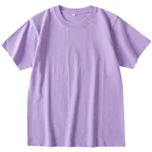香芋紫の純綿ラウンドネック半袖Tシャツ【極上の柔らかさ・ゆったりデザイン・シンプルコーデに最適】