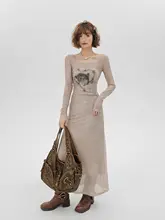 セクシーなメッシュデザインの包臀ワンピース【長袖・春用・女性用】