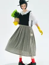 千鳥柄パッチワークワンピース【コットンリネン・スウェットスタイル・ミディ丈】（セットアップ対応）