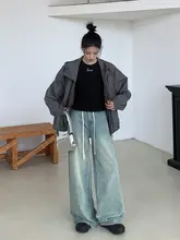 SIXI ショートヘムドローストリングストレートデニムパンツ【女性用・フィット・クロップドレッグ】