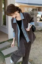 デザイン性のある軽やかな印象！フェイク二重のカジュアルジャケットとスリム長ズボン【女性用・早春向け】（セットアップ対応）