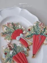 クリスマス用傘型クッキー型【米色・リボン付き・手押し式・レシピ付き】
