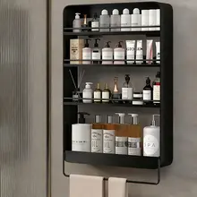 壁掛け収納ラック【洗面所用・化粧品収納・穴あけ不要】