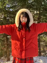 クリスマスカラーの短丈ダウンコート【極上の柔らかさ・冬用・ルーズフィット】