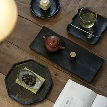 侘寂風 炭化木トレイ【自然素材・茶道用・ハンドメイド】