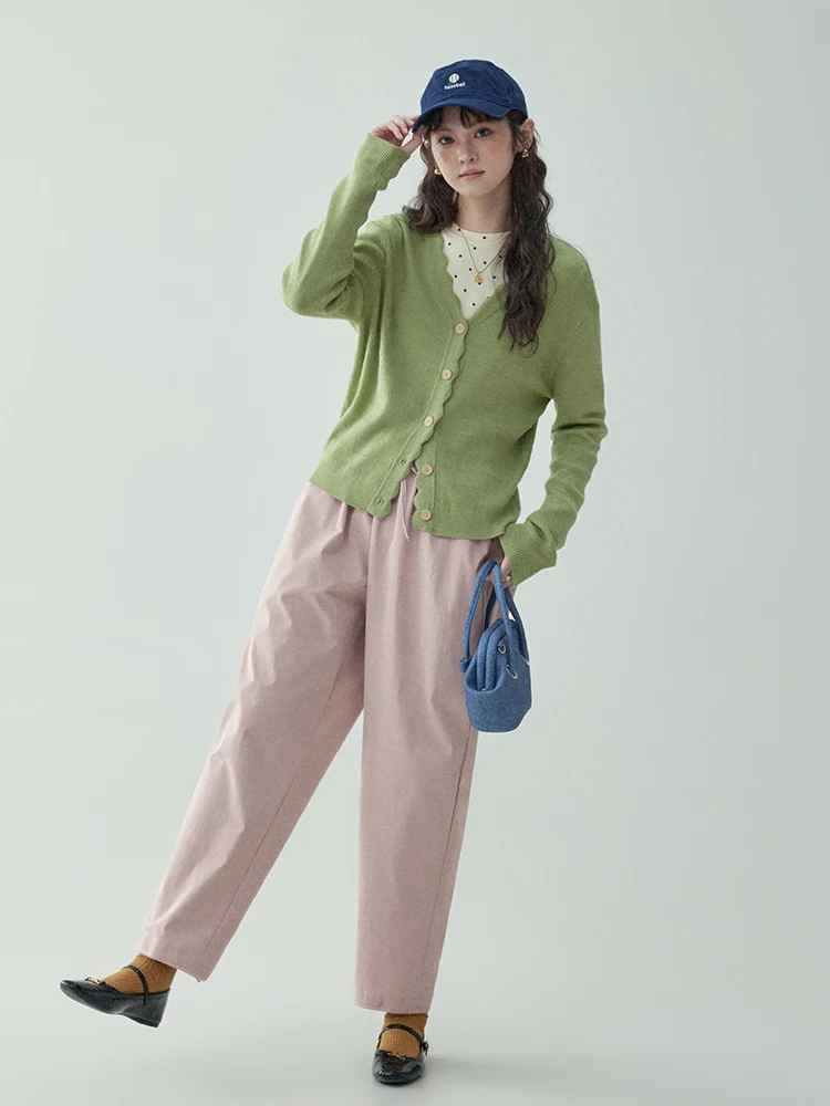 高腰スリットパンツ：通勤風のハーレンスタイルで春を快適に