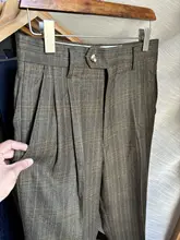 クラシックなデザイン！ヴィンテージ風ウール製秋冬用男女兼用ハイウエストワイドパンツ