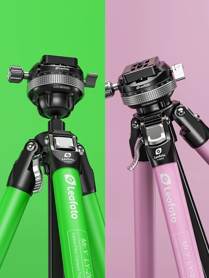 Leofoto 氢气ONE 幻彩シリーズ ポータブルカーボンファイバーデジタル一眼レフカメラ三脚【ロック機能付き・LY265CF・中軸対応】
