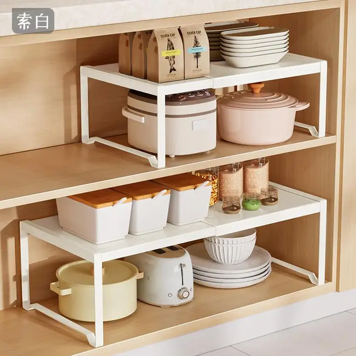 伸縮式キッチン収納ラック【キャビネット内整理用・デスクトップ用・調理器具収納】