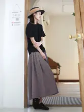 チェック柄コットン Aライン中長丈スカート【シンプルデザイン・体型カバー】