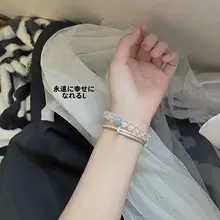 天然白水晶とアクアマリンのストレッチブレスレット【紫水晶・女性用・シンプルデザイン】