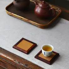 紅酸枝木の縁付き竹編みコースター【手作り・茶托・熱絶縁】