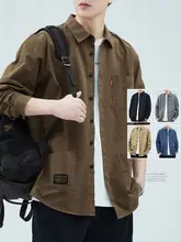 コットン製 翻 collar 長袖シャツ【春秋用・カジュアル・工装デザイン】
