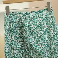 高腰不規則カットのフラワープリントスカート【Aライン・膝下丈・夏用】