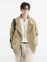 クラシックなダブルブレストコート【大翻领・クリーンフィット・春用・ゆったりシルエット】