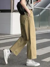 カーキ色 レディース ワイドストレートパンツ【春秋用・カジュアル・大きいサイズ】