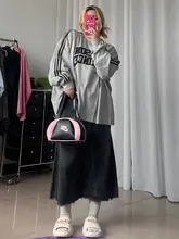 黒灰色のデニムAラインスカート【極上の柔らかさ・マキシ丈・大きいサイズ対応】（セットアップ対応）