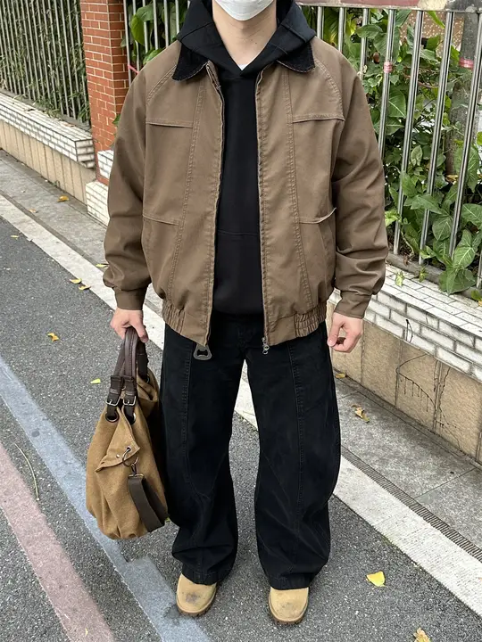 アメリカンレトロ風カラー切替PUレザーモーターサイクルジャケット【男女兼用・カジュアルデザイン】