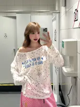 春に最適！カラフルドット柄の肩出し長袖Tシャツ【ゆったりデザイン・薄手・女性用】（セットアップ対応）