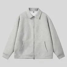 グレーのクリーンフィット翻おりフーディーカーディガン【ダブルジッパー・したスタイル・春秋用】