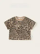 Tシャツ キッズ ボーイズ 半袖 丸首 ヴィンテージ ヒョウ柄 レタープリント 薄手 夏