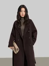 優雅なデザインのダブルフェイスウールカシミヤロングコート【ゆったりフィット・ダブルブレスト・翻 collars】