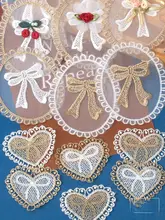 リボンデザインのポリエステル刺繍レース布パッチ【立体花・手作り服飾装飾】