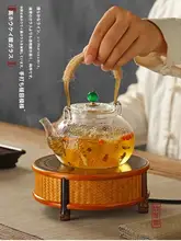 紫竹の竹編み電陶炉【錫製・ガラス製湯沸かし器付き・家庭用・小型】