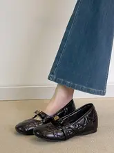 羊皮製 マリージェンシューズ【ブラック・ヒールアップ・通勤用・ダイヤモンド格子柄】（セットアップ対応）
