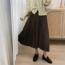 春用 ウエストゴム 高腰プリーツスカート【ピーコックブルー・Aライン・レトロデザイン】