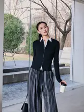 春季カラーコンビネーションニットカーディガン【ファスナー付き・長袖・スリムフィット】（セットアップ対応）