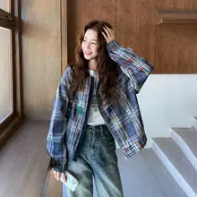 アメリカンビンテージ風グラフィティチェック柄ショートジャケット【学院風・フリル付き・秋春用】（セットアップ対応）