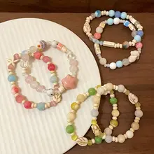カラフルな海星デザインの陶器ビーズブレスレット【女性用・高級感・デリケート】