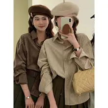 レディース 長袖ストライプシャツ【春季通勤・POLOカラー・スタイル】