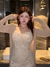 レース切り替えのセクシーなキャミソールワンピース【大きいサイズ・春夏向け・スリム効果】