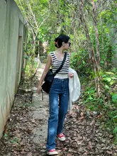 レトロハイウエストストレートデニムパンツ【女性用・スリムフィット・秋冬対応】