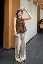 感あふれるストライプデザインのワイドパンツ【浅灰色・夏用・通勤・カジュアル】